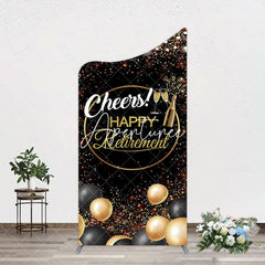 Aperturee - Aperturee Black Glitter Balloon Cheers Retirement Arch Backdrop
