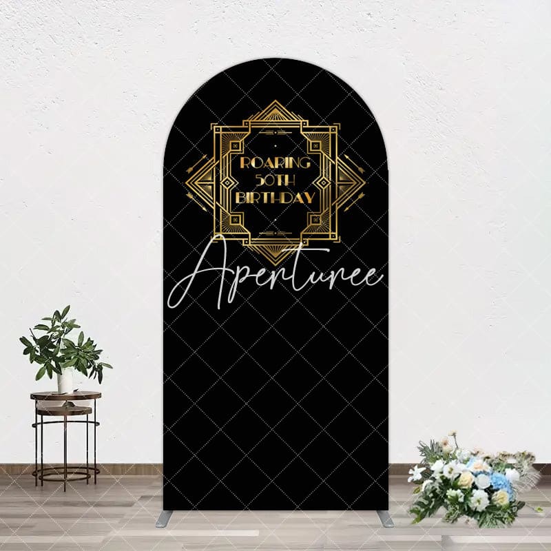 Aperturee - Aperturee Black Gold Artistic Roaring 50th Birthday Arch Backdrop