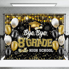 Aperturee - Aperturee Black Gold Balloon Bye 8th Grade Graduation Backdrop