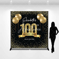 Aperturee - Aperturee Black Gold Balloon Custom 100th Birthday Backdrop