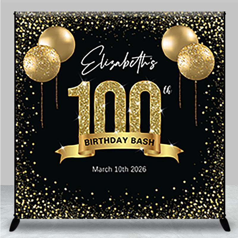 Aperturee - Aperturee Black Gold Balloon Custom 100th Birthday Backdrop