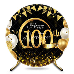 Aperturee - Aperturee Black Gold Balloon Round 100th Birthday Backdrop