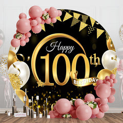 Aperturee - Aperturee Black Gold Balloon Round 100th Birthday Backdrop