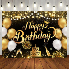 Aperturee - Aperturee Black Gold Balloons Cheers Birthday Party Backdrop