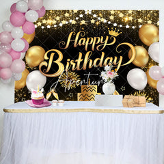 Aperturee - Aperturee Black Gold Balloons Cheers Birthday Party Backdrop