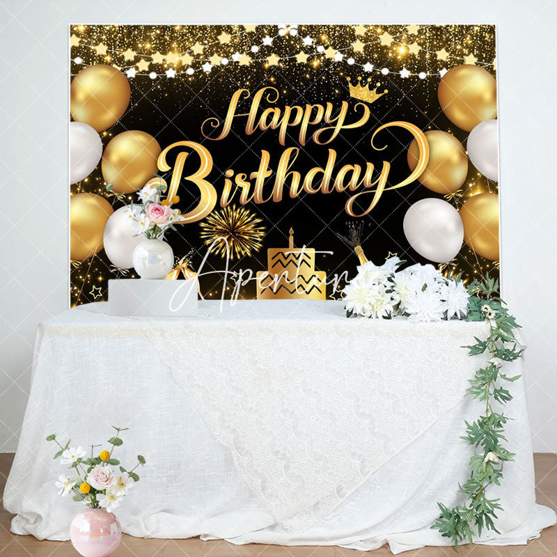 Aperturee - Aperturee Black Gold Balloons Cheers Birthday Party Backdrop