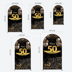 Aperturee - Aperturee Black Gold Balloons Rose 50th Birthday Arch Backdrop