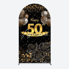 Aperturee - Aperturee Black Gold Balloons Rose 50th Birthday Arch Backdrop