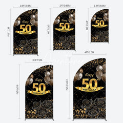 Aperturee - Aperturee Black Gold Balloons Rose 50th Birthday Half Moon Arch Backdrop