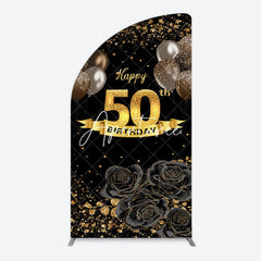 Aperturee - Aperturee Black Gold Balloons Rose 50th Birthday Half Moon Arch Backdrop