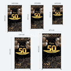 Aperturee - Aperturee Black Gold Balloons Rose 50th Birthday Rectangle Backdrop