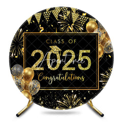 Aperturee - Aperturee Black Gold Balloons Sparkle Round Graduation Backdrop