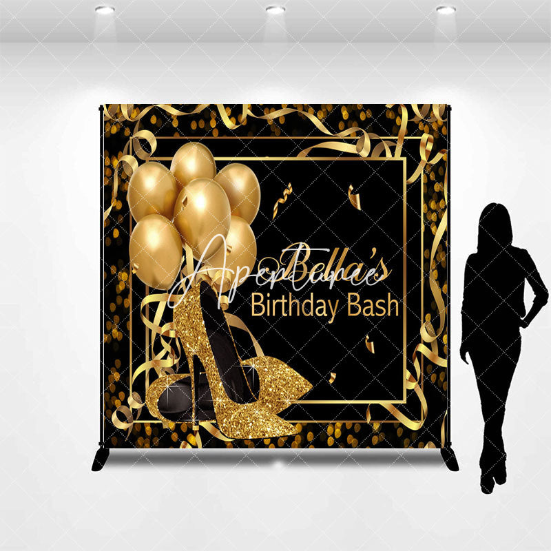 Aperturee - Aperturee Black Gold Bokeh Custom Name Birthday Bash Backdrop