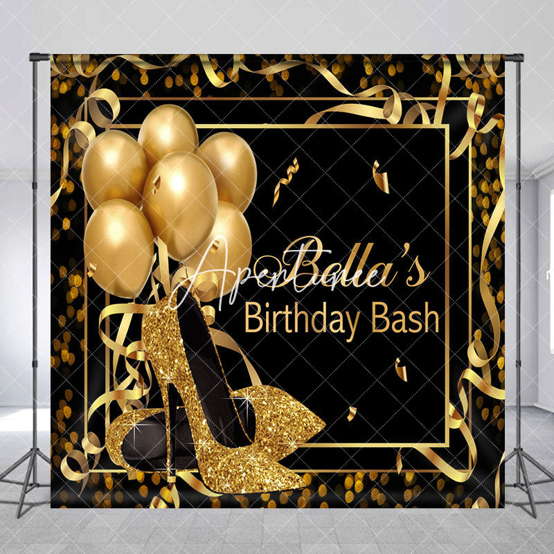 Aperturee - Aperturee Black Gold Bokeh Custom Name Birthday Bash Backdrop