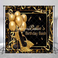 Aperturee - Aperturee Black Gold Bokeh Custom Name Birthday Bash Backdrop