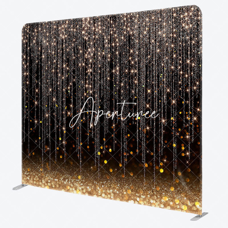 Aperturee - Aperturee Black Gold Bokeh Glitter Square Tension Backdrop