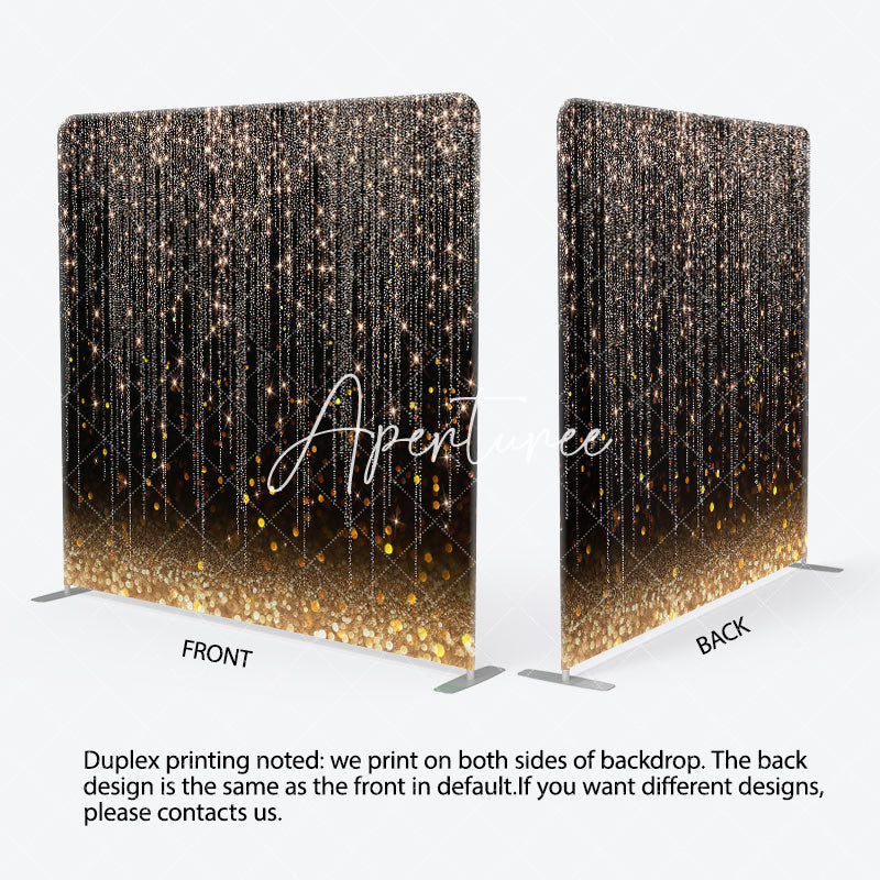 Aperturee - Aperturee Black Gold Bokeh Glitter Square Tension Backdrop