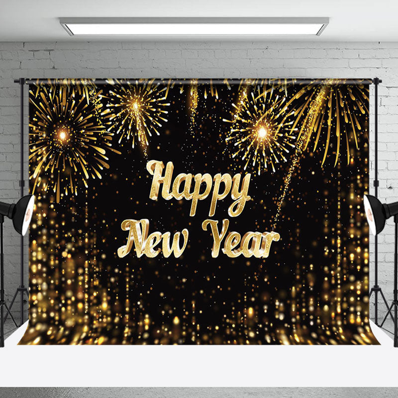 Aperturee - Aperturee Black Gold Bokeh Happy New Year Party Backdrop