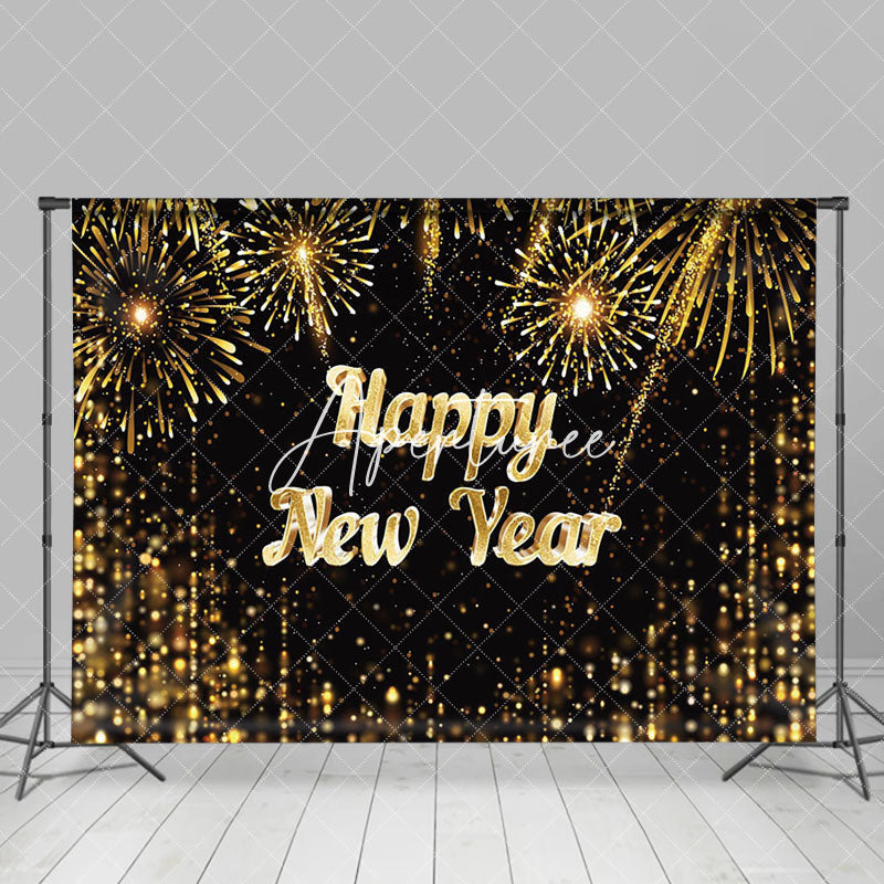 Aperturee - Aperturee Black Gold Bokeh Happy New Year Party Backdrop