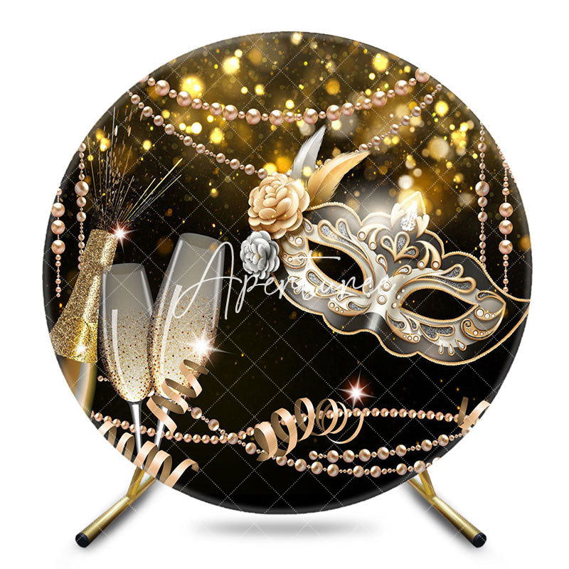 Aperturee - Aperturee Black Gold Bokeh Mask Pearl Round Birthday Backdrop