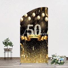 Aperturee - Aperturee Black Gold Bokeh Ribbons 50th Birthday Arch Backdrop