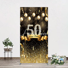 Aperturee - Aperturee Black Gold Bokeh Ribbons 50th Birthday Arch Backdrop