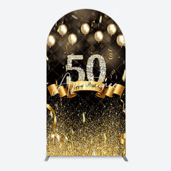 Aperturee - Aperturee Black Gold Bokeh Ribbons 50th Birthday Arch Backdrop