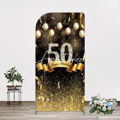 Aperturee - Aperturee Black Gold Bokeh Ribbons 50th Birthday Arch Backdrop