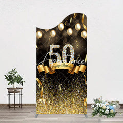 Aperturee - Aperturee Black Gold Bokeh Ribbons 50th Birthday Arch Backdrop