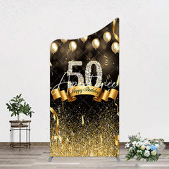 Aperturee - Aperturee Black Gold Bokeh Ribbons 50th Birthday Arch Backdrop