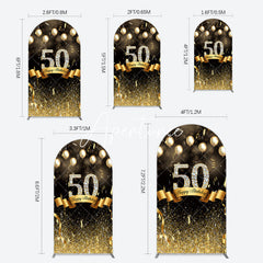 Aperturee - Aperturee Black Gold Bokeh Ribbons 50th Birthday Arch Backdrop