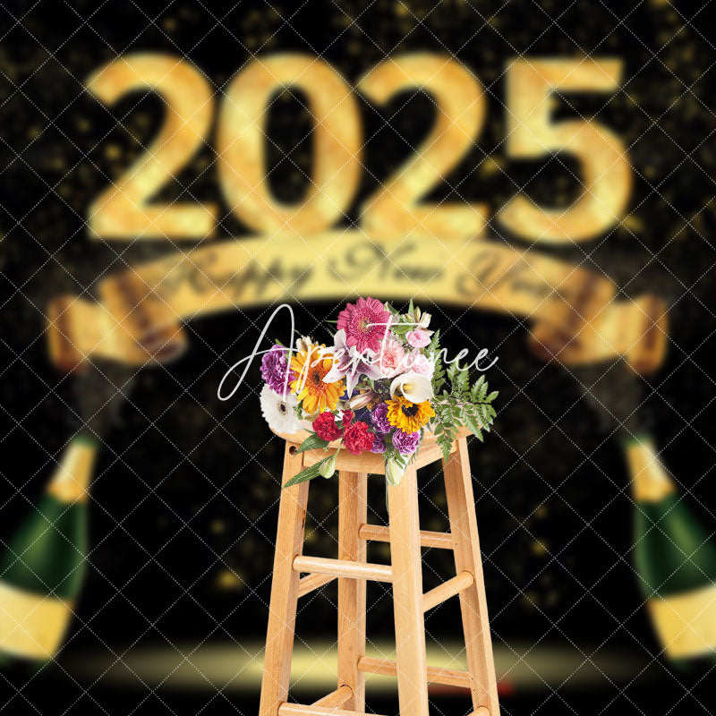 Aperturee - Aperturee Black Gold Champagne Cheers 2025 New Year Backdrop