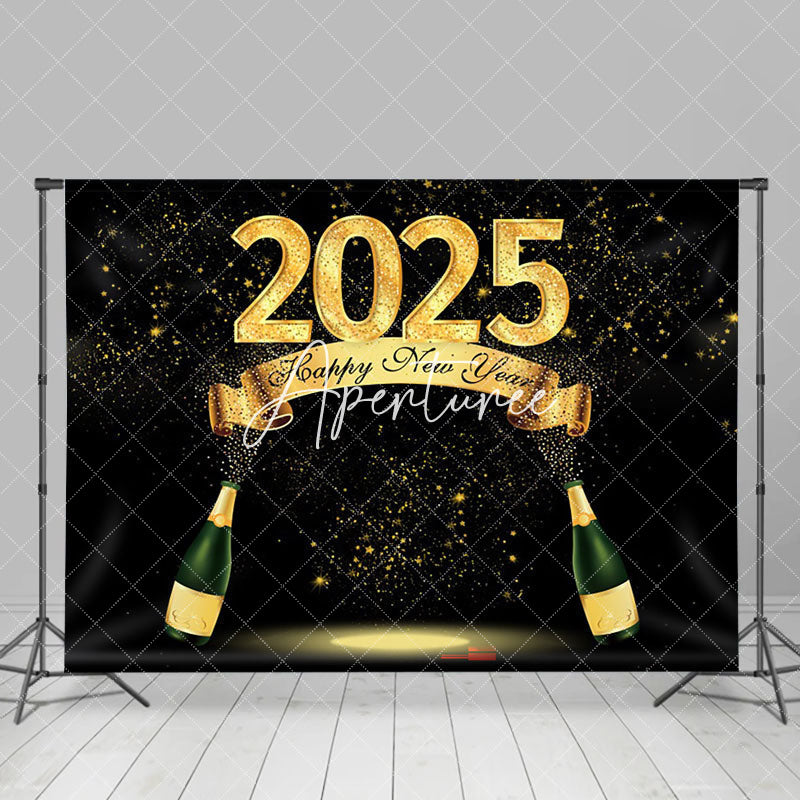 Aperturee - Aperturee Black Gold Champagne Cheers 2025 New Year Backdrop