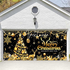 Aperturee - Aperturee Black Gold Christmas And New Year Garage Door Banner