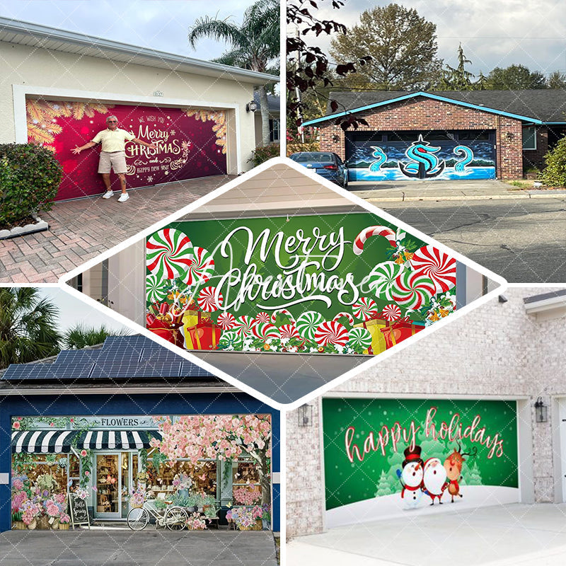 Aperturee - Aperturee Black Gold Christmas And New Year Garage Door Banner