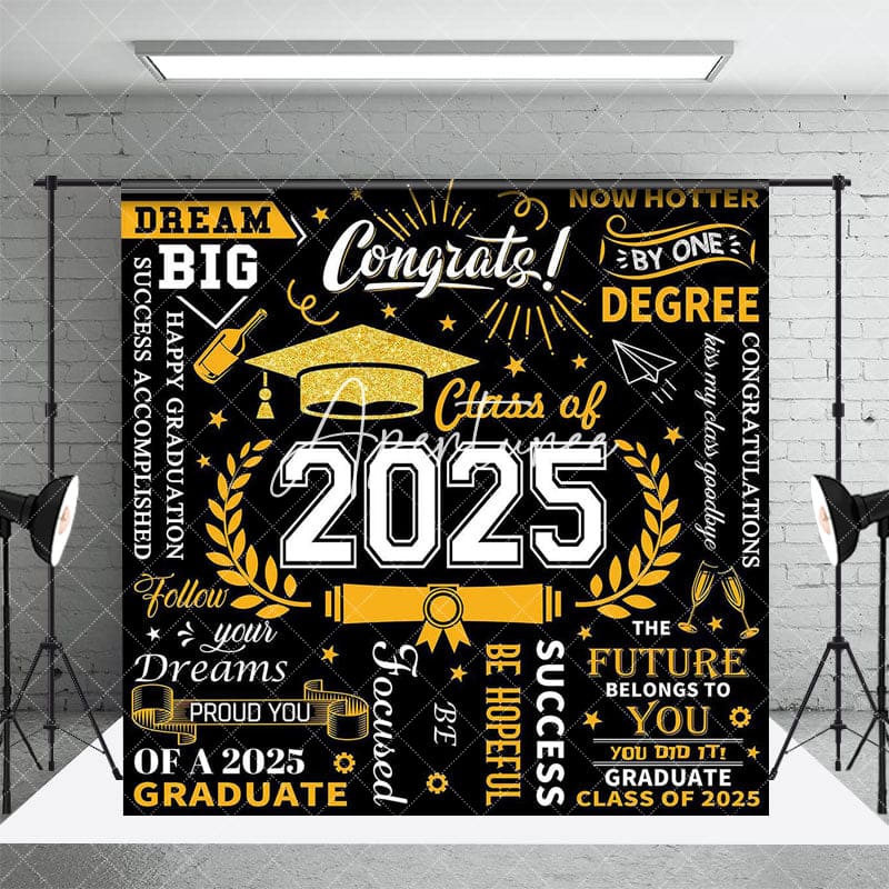 Aperturee - Aperturee Black Gold Class of 2025 Cheers Graduation Backdrop