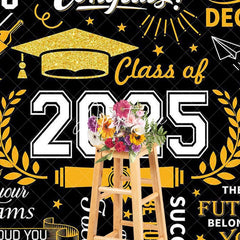 Aperturee - Aperturee Black Gold Class of 2025 Cheers Graduation Backdrop