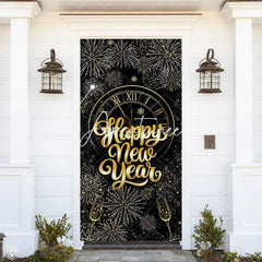 Aperturee - Aperturee Black Gold Clock Bloom Glitter New Year Door Cover