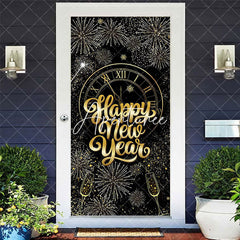 Aperturee - Aperturee Black Gold Clock Bloom Glitter New Year Door Cover