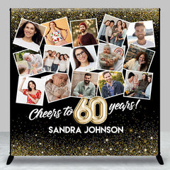 Aperturee - Aperturee Black Gold Custom Name Photo 60th Anniversary Backdrop