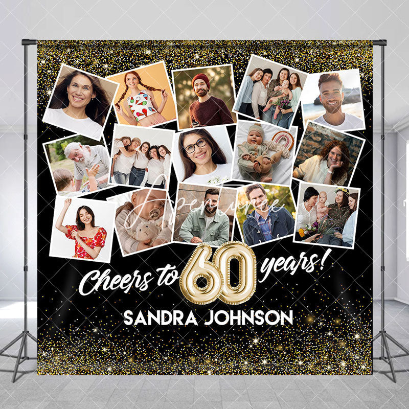 Aperturee - Aperturee Black Gold Custom Name Photo 60th Anniversary Backdrop