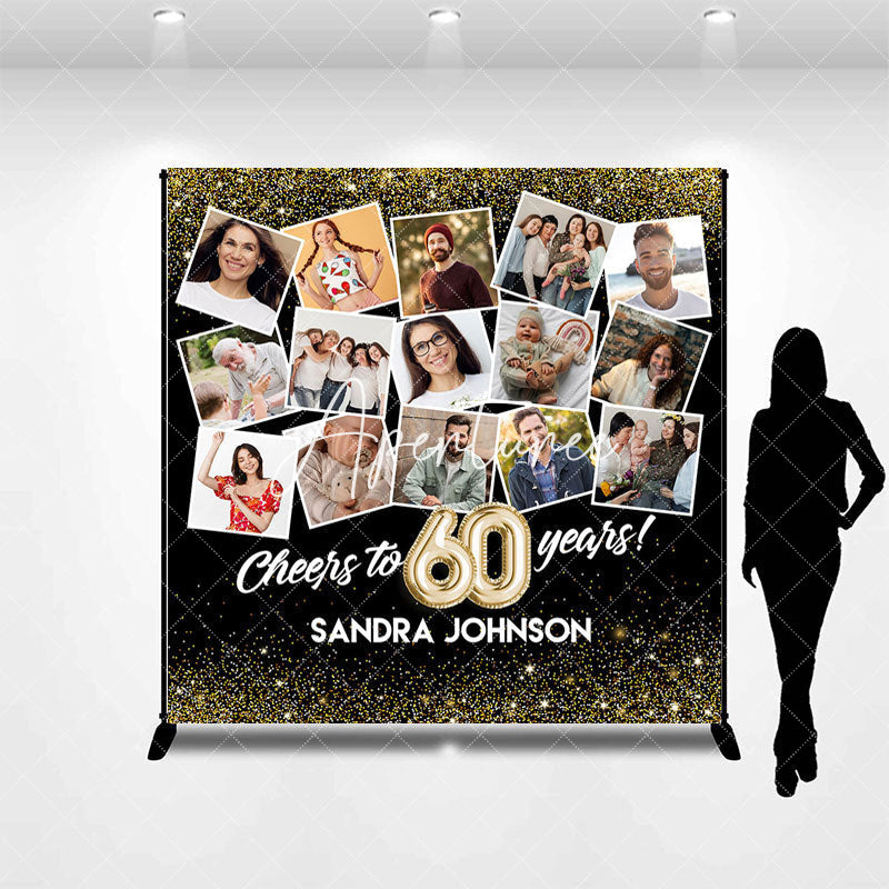 Aperturee - Aperturee Black Gold Custom Name Photo 60th Anniversary Backdrop