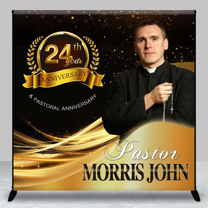 Aperturee - Aperturee Black Gold Custom Photo Name 24th Anniversary Backdrop