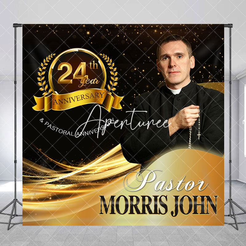 Aperturee - Aperturee Black Gold Custom Photo Name 24th Anniversary Backdrop