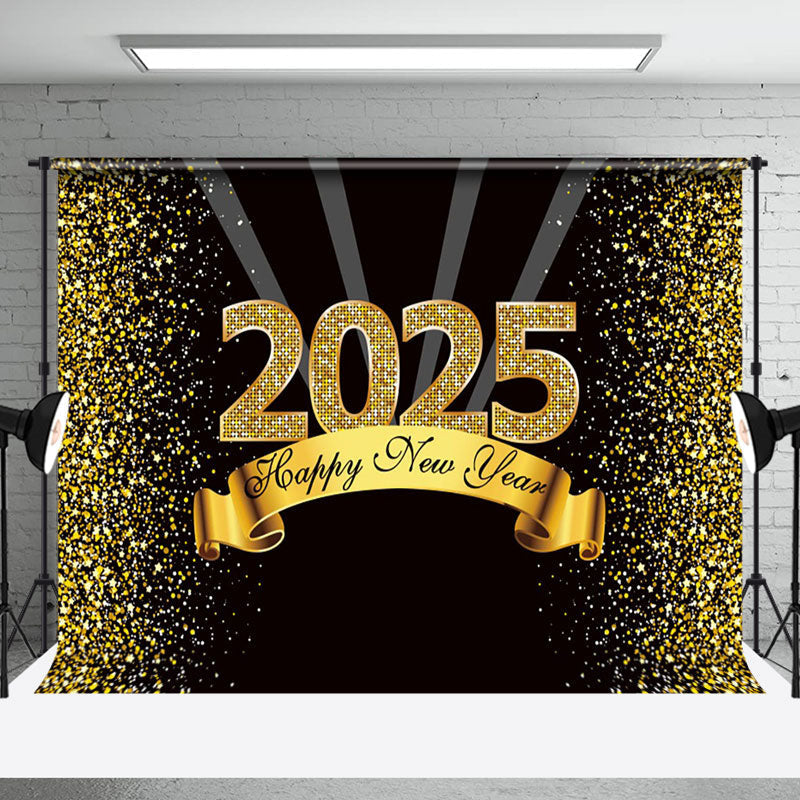 Aperturee - Aperturee Black Gold Dots Glitter 2025 Happy New Year Backdrop