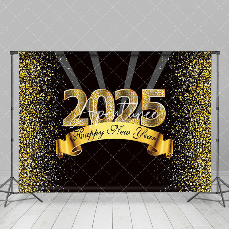 Aperturee - Aperturee Black Gold Dots Glitter 2025 Happy New Year Backdrop