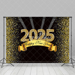 Aperturee - Aperturee Black Gold Dots Glitter 2025 Happy New Year Backdrop