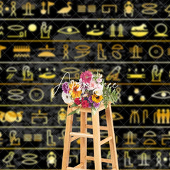 Aperturee - Aperturee Black Gold Egyptian Hieroglyphs Photography Backdrop