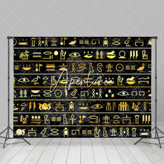 Aperturee - Aperturee Black Gold Egyptian Hieroglyphs Photography Backdrop