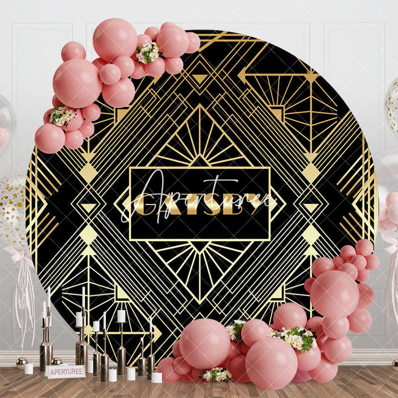 Aperturee - Aperturee Black Gold Elegant Gatsby Round Birthday Backdrop